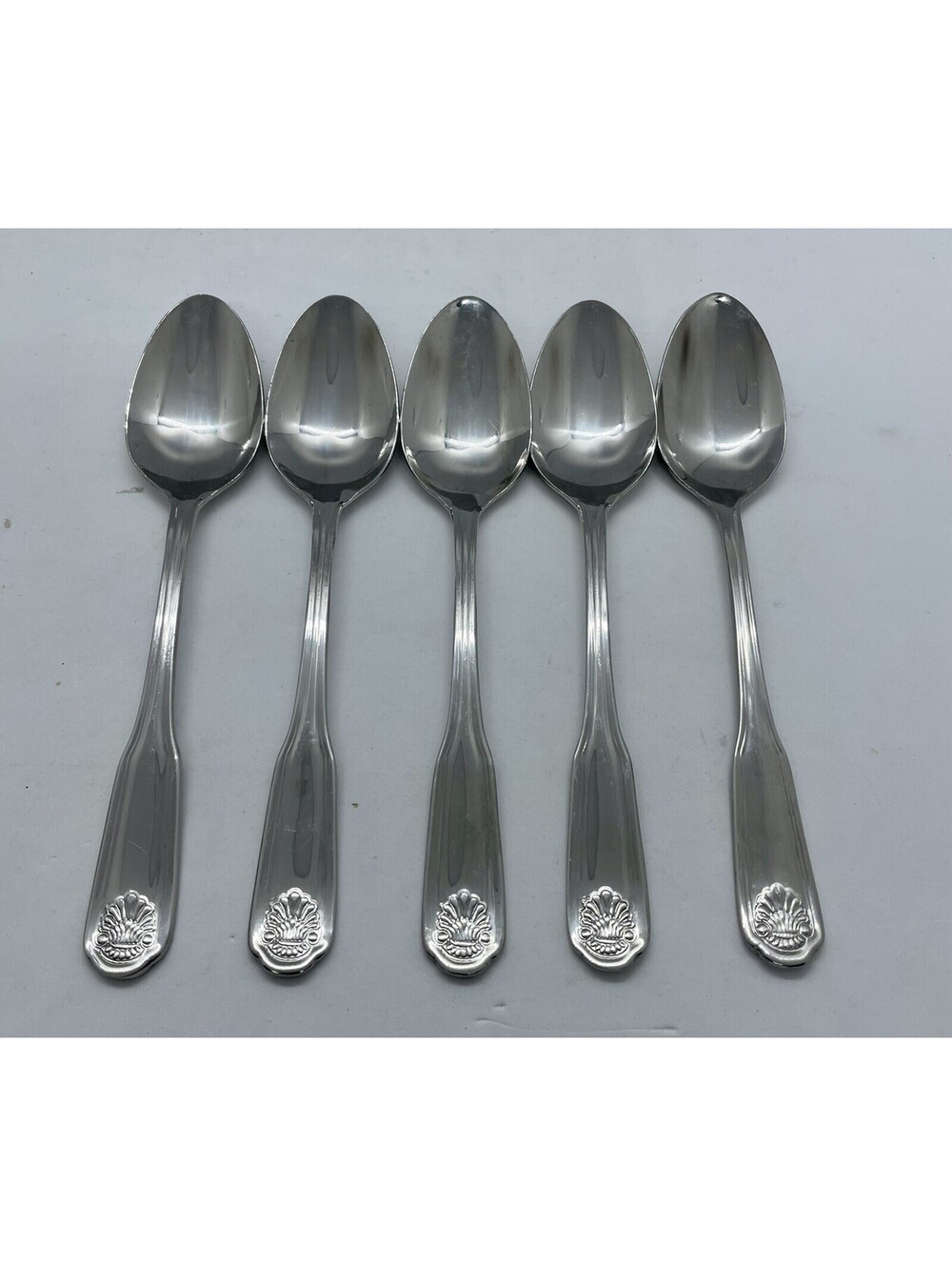 (5) Farberware Cambridge Shell Stainless China Teaspoon Lot ~ 6 1/8"